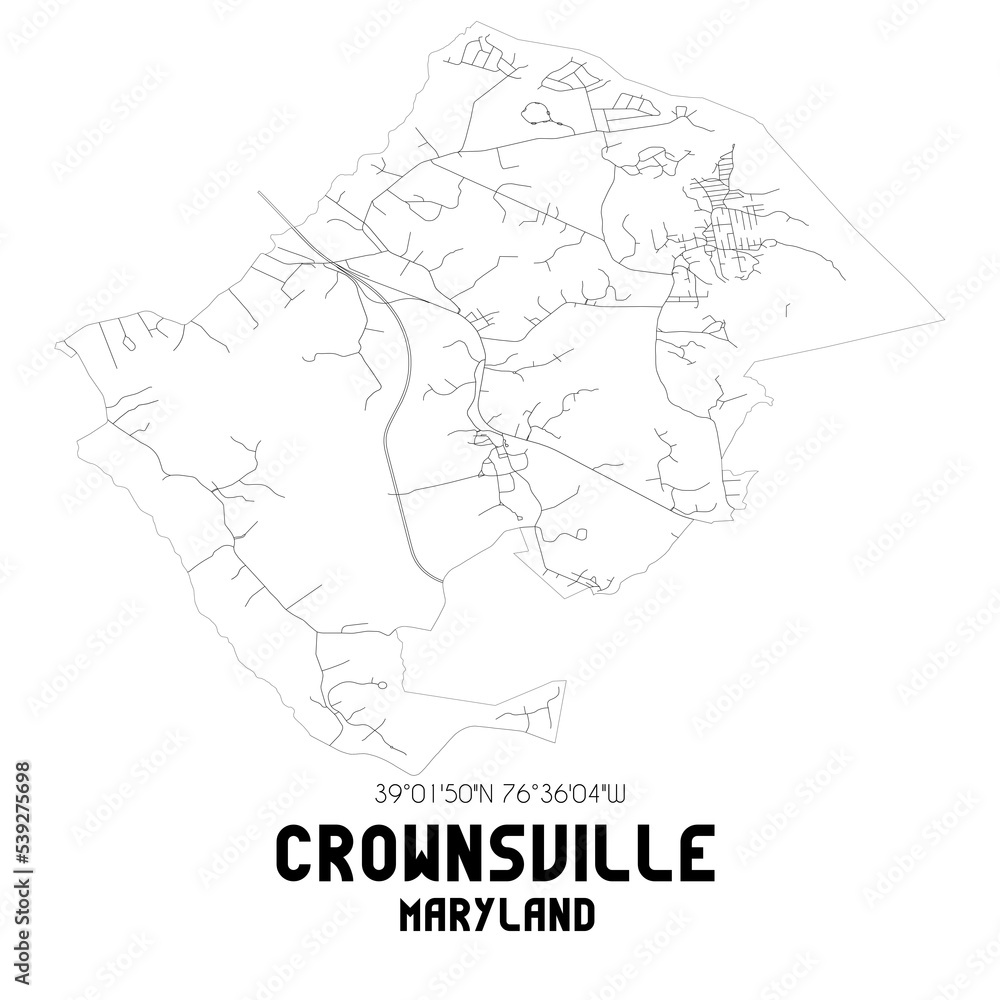 Crownsville Maryland. US street map with black and white lines.