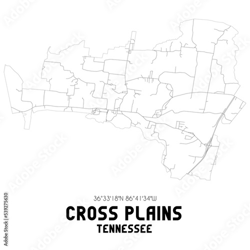 Cross Plains Tennessee. US street map with black and white lines.