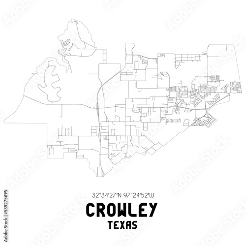 Crowley Texas. US street map with black and white lines. photo