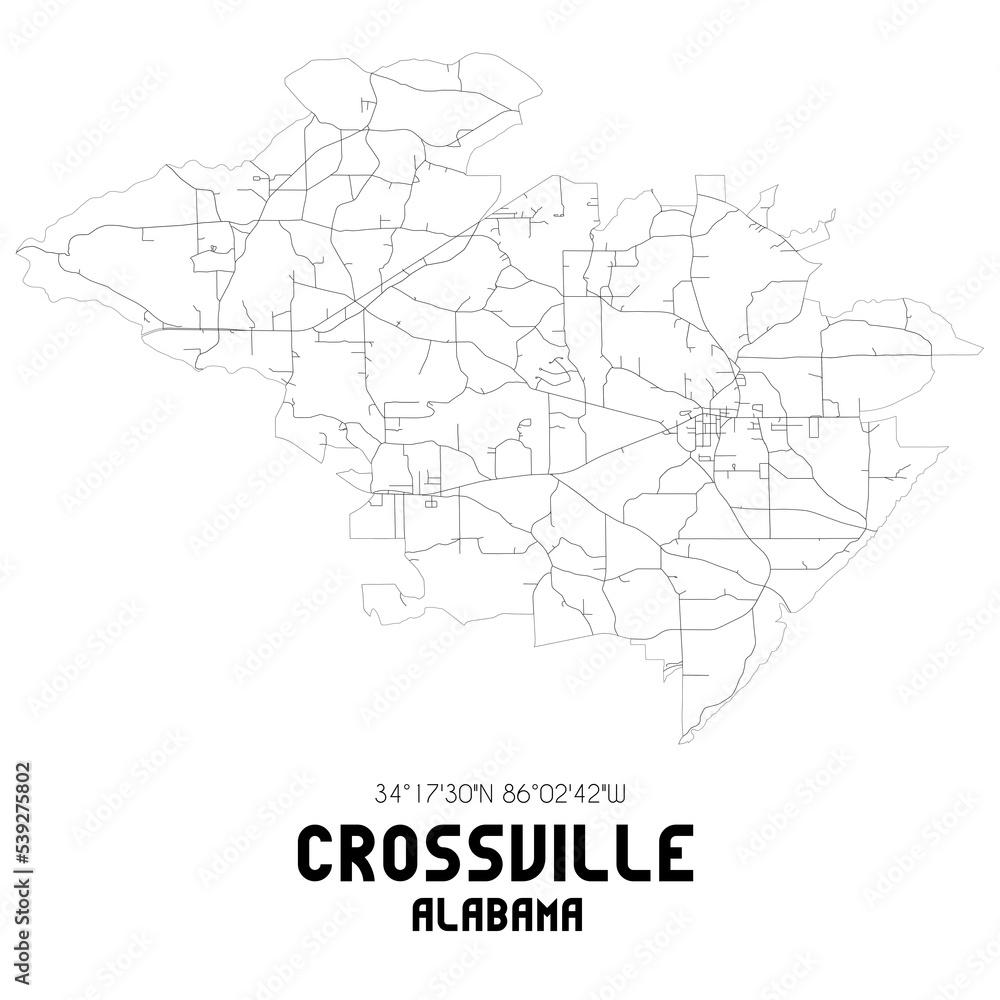 Crossville Alabama. US street map with black and white lines. Stock