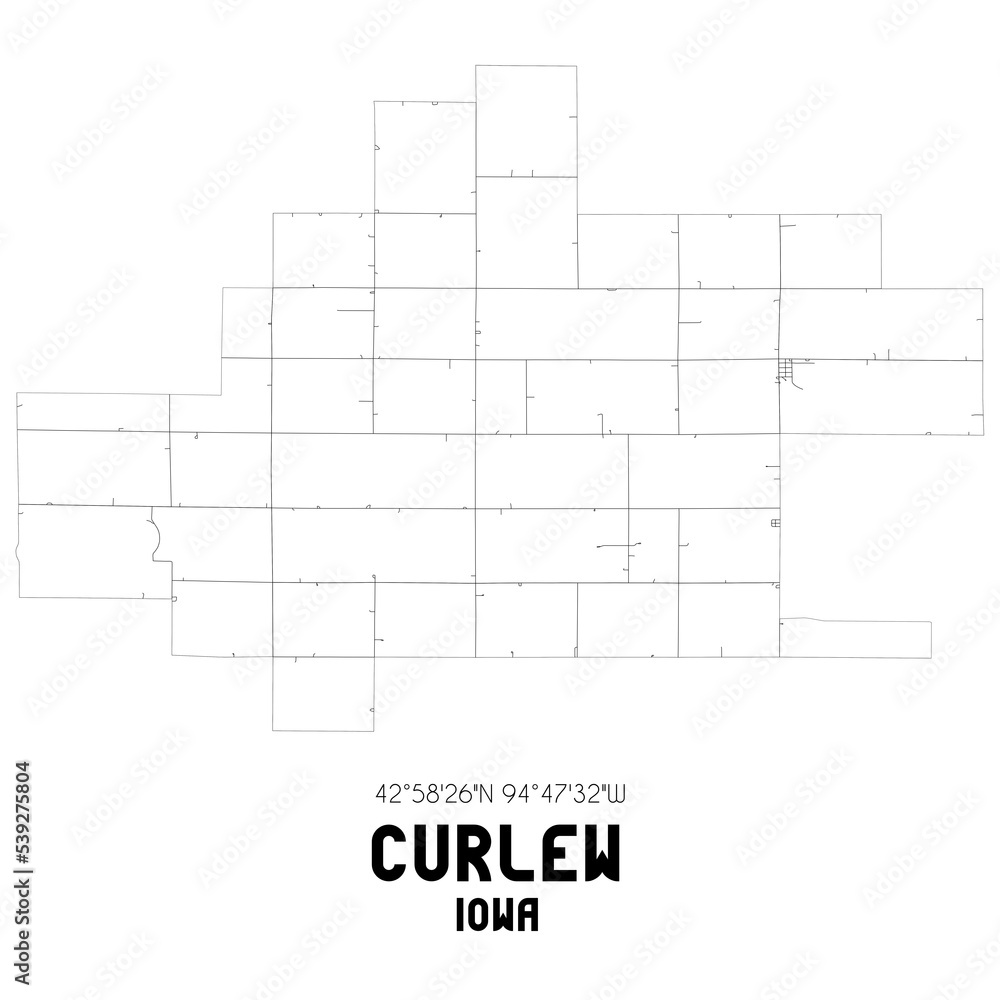 Curlew Iowa. US street map with black and white lines. Curlew Iowa. US street map with black and white lines.