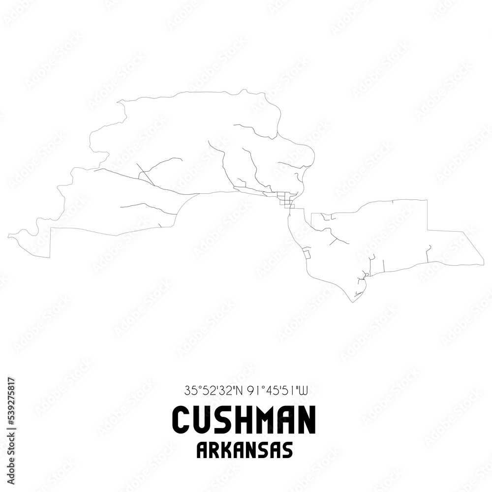 Cushman Arkansas. US street map with black and white lines. Cushman Arkansas. US street map with black and white lines.