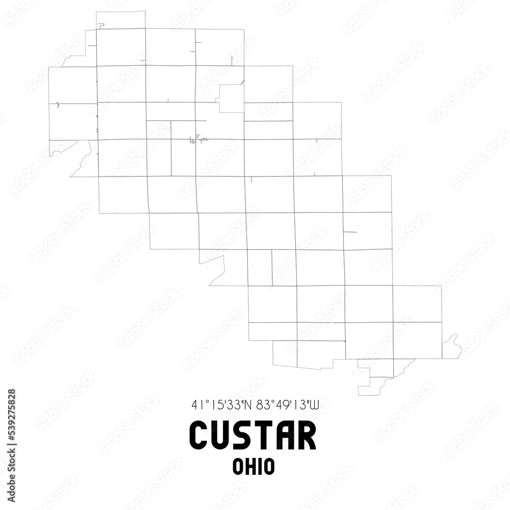 Custar Ohio. US street map with black and white lines. Custar Ohio. US street map with black and white lines.