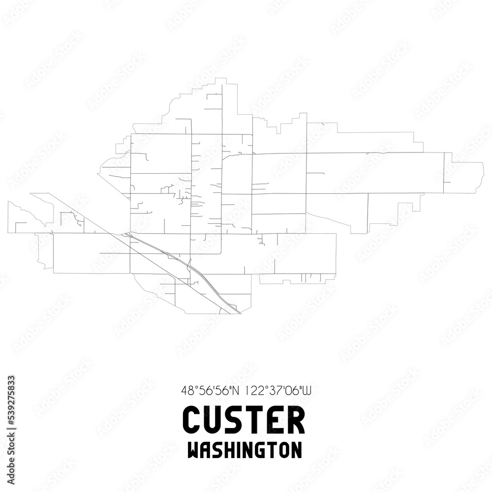 Custer Washington. US street map with black and white lines. Custer Washington. US street map with black and white lines.