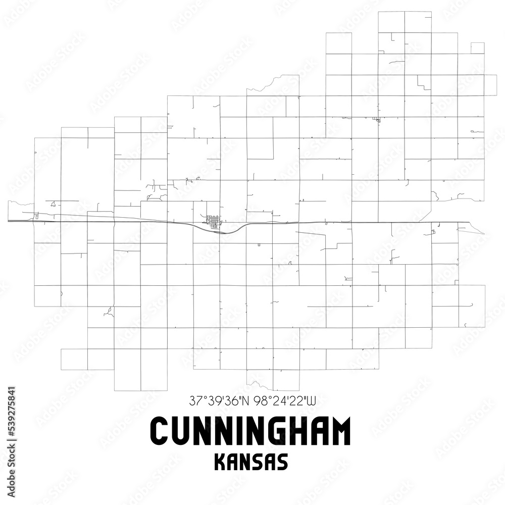 Cunningham Kansas. US street map with black and white lines. Cunningham Kansas. US street map with black and white lines.
