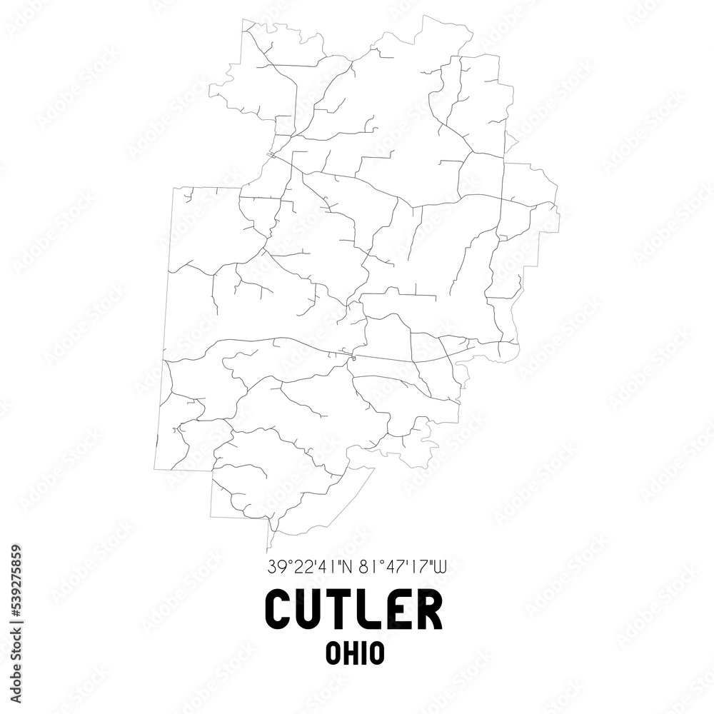 Cutler Ohio. US street map with black and white lines.