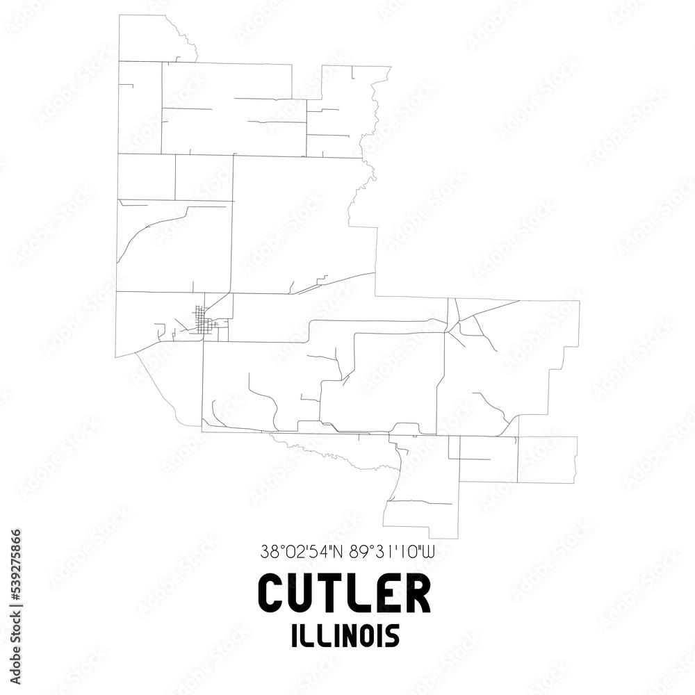 Cutler Illinois. US street map with black and white lines.