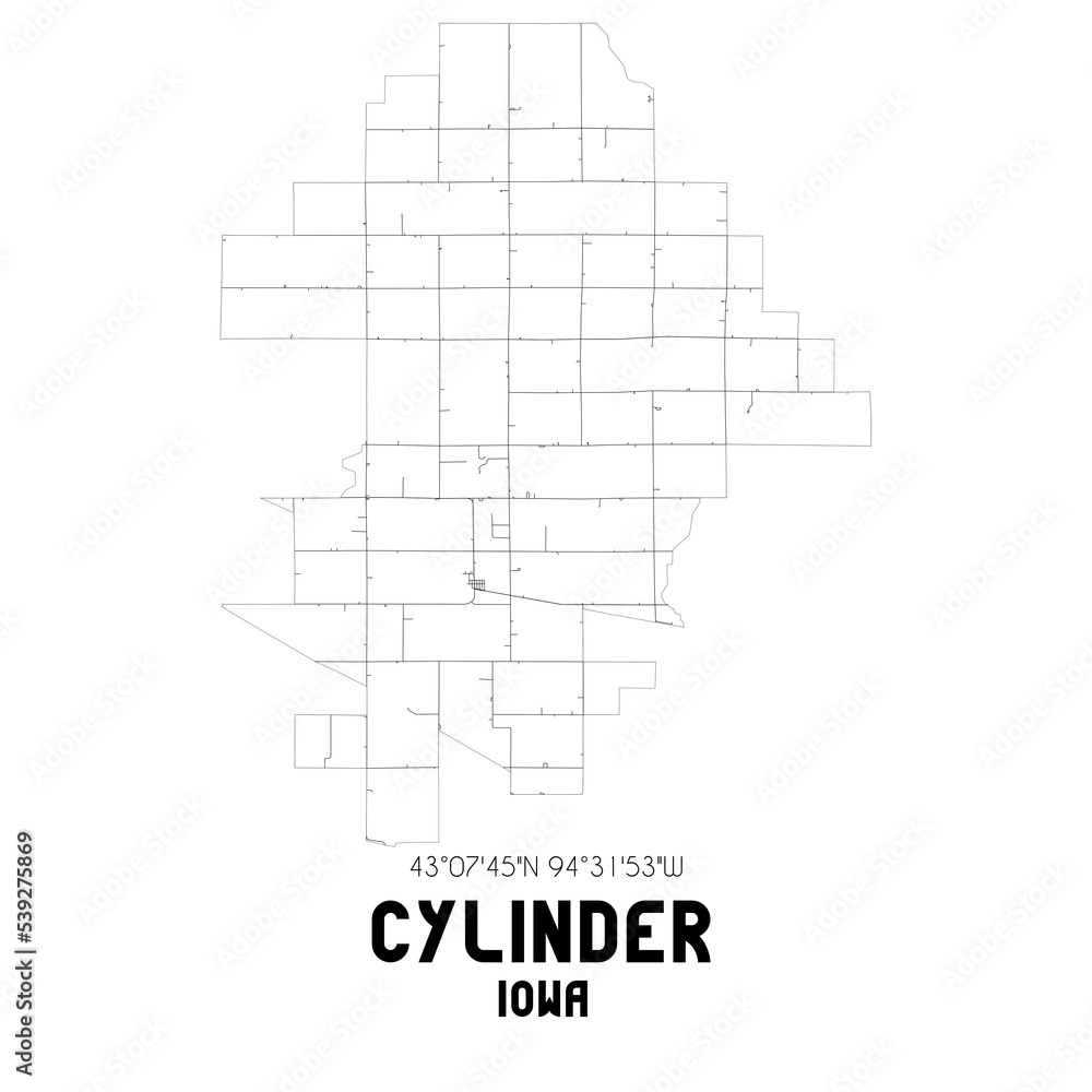 Cylinder Iowa. US street map with black and white lines. Cylinder Iowa. US street map with black and white lines.