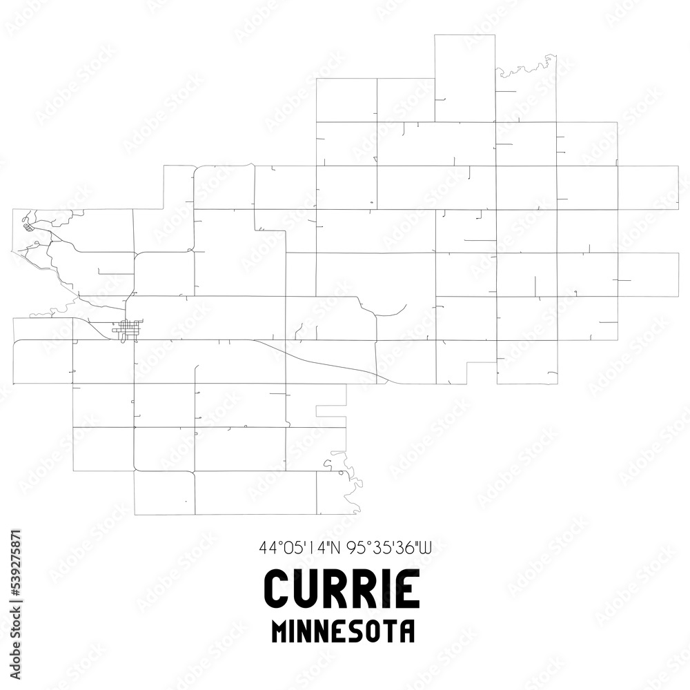 Currie Minnesota. US street map with black and white lines. Currie Minnesota. US street map with black and white lines.