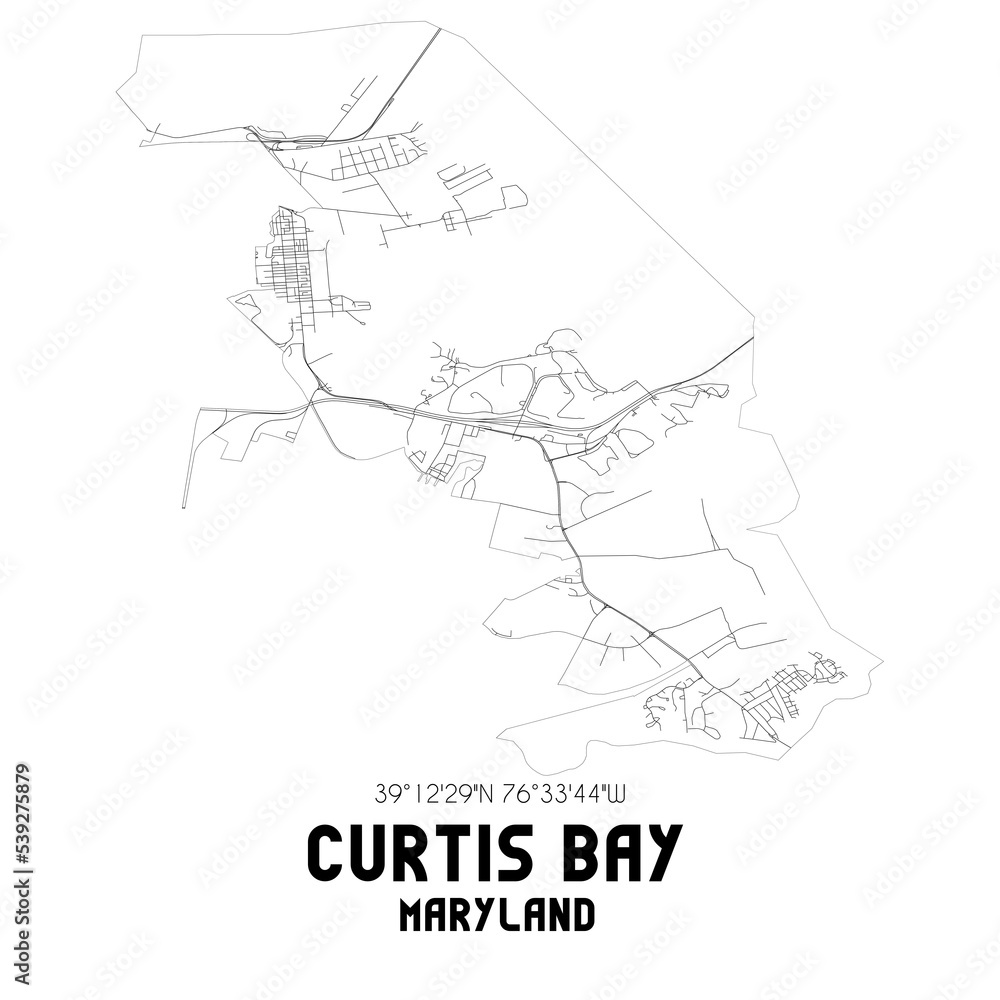 Curtis Bay Maryland. US street map with black and white lines.