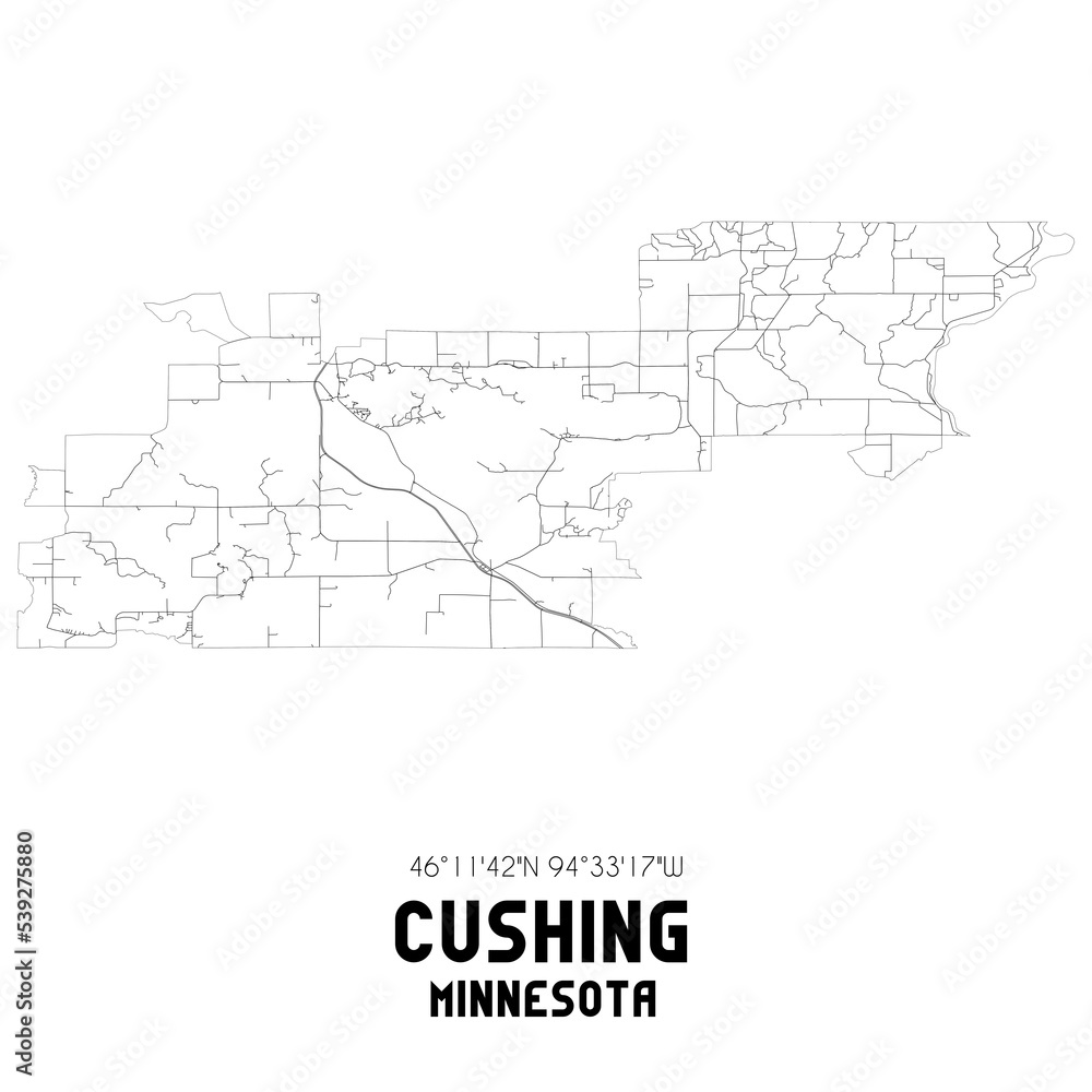 Cushing Minnesota. US street map with black and white lines.