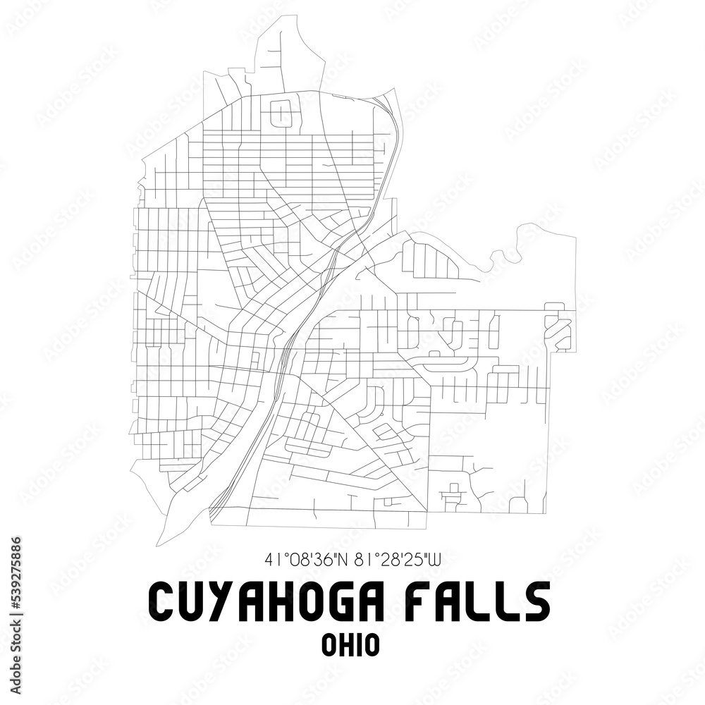 Cuyahoga Falls Ohio. US street map with black and white lines. Cuyahoga Falls Ohio. US street map with black and white lines.