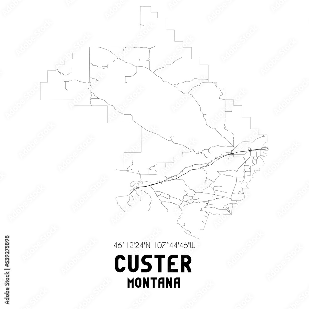 Custer Montana. US street map with black and white lines. Custer Montana. US street map with black and white lines.