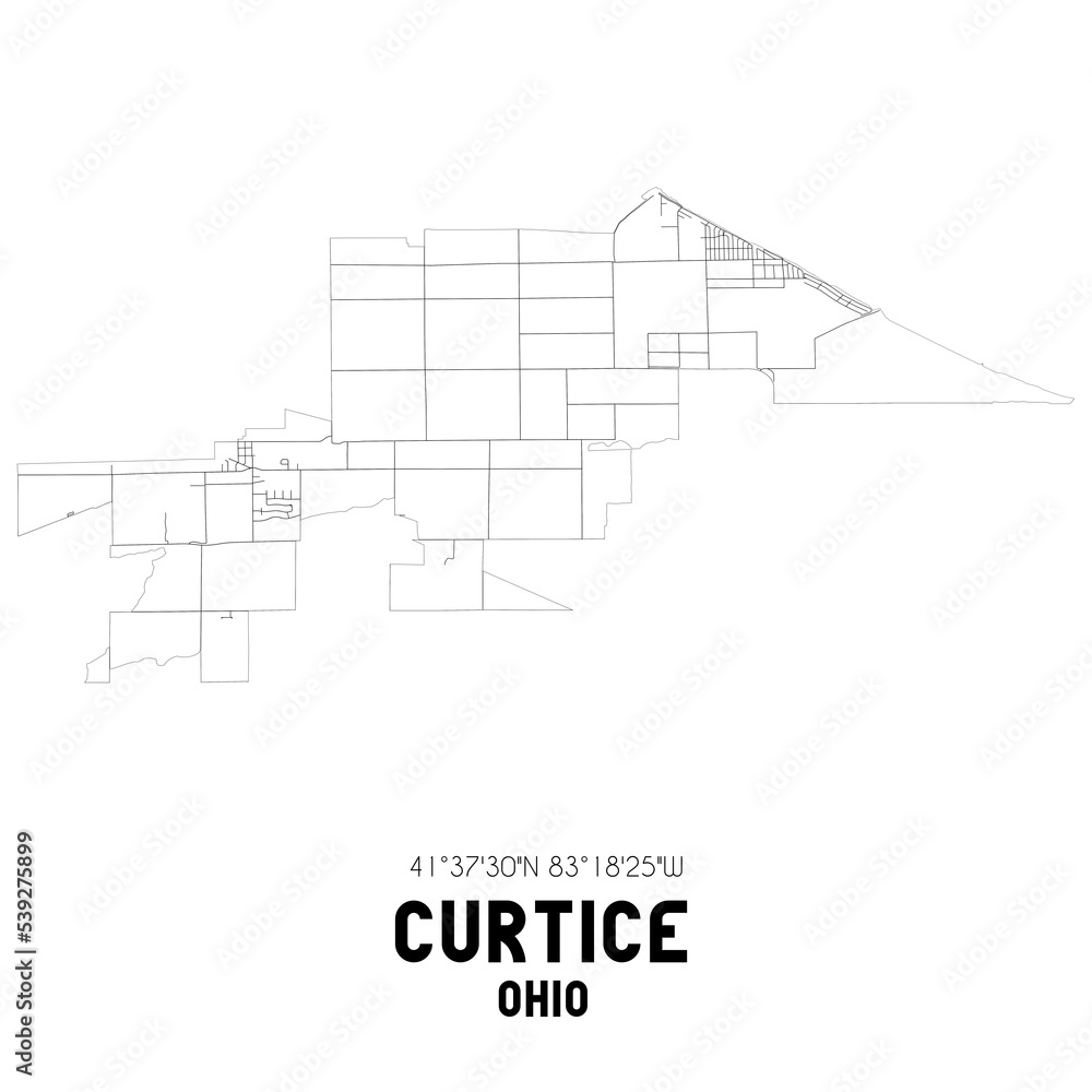 Curtice Ohio. US street map with black and white lines.