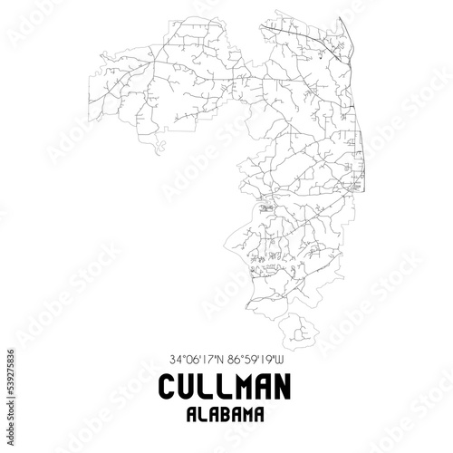 Cullman Alabama. US street map with black and white lines.