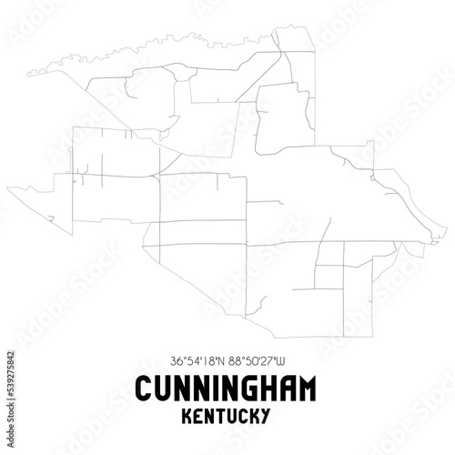 Cunningham Kentucky. US street map with black and white lines.