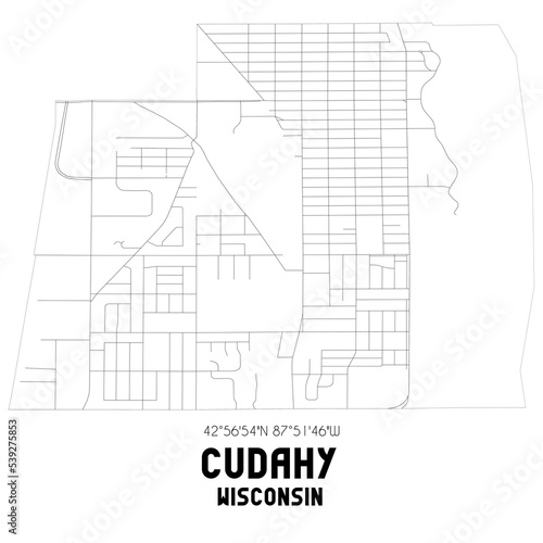 Cudahy Wisconsin. US street map with black and white lines.