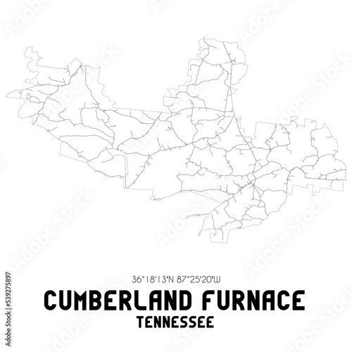 Cumberland Furnace Tennessee. US street map with black and white lines.
