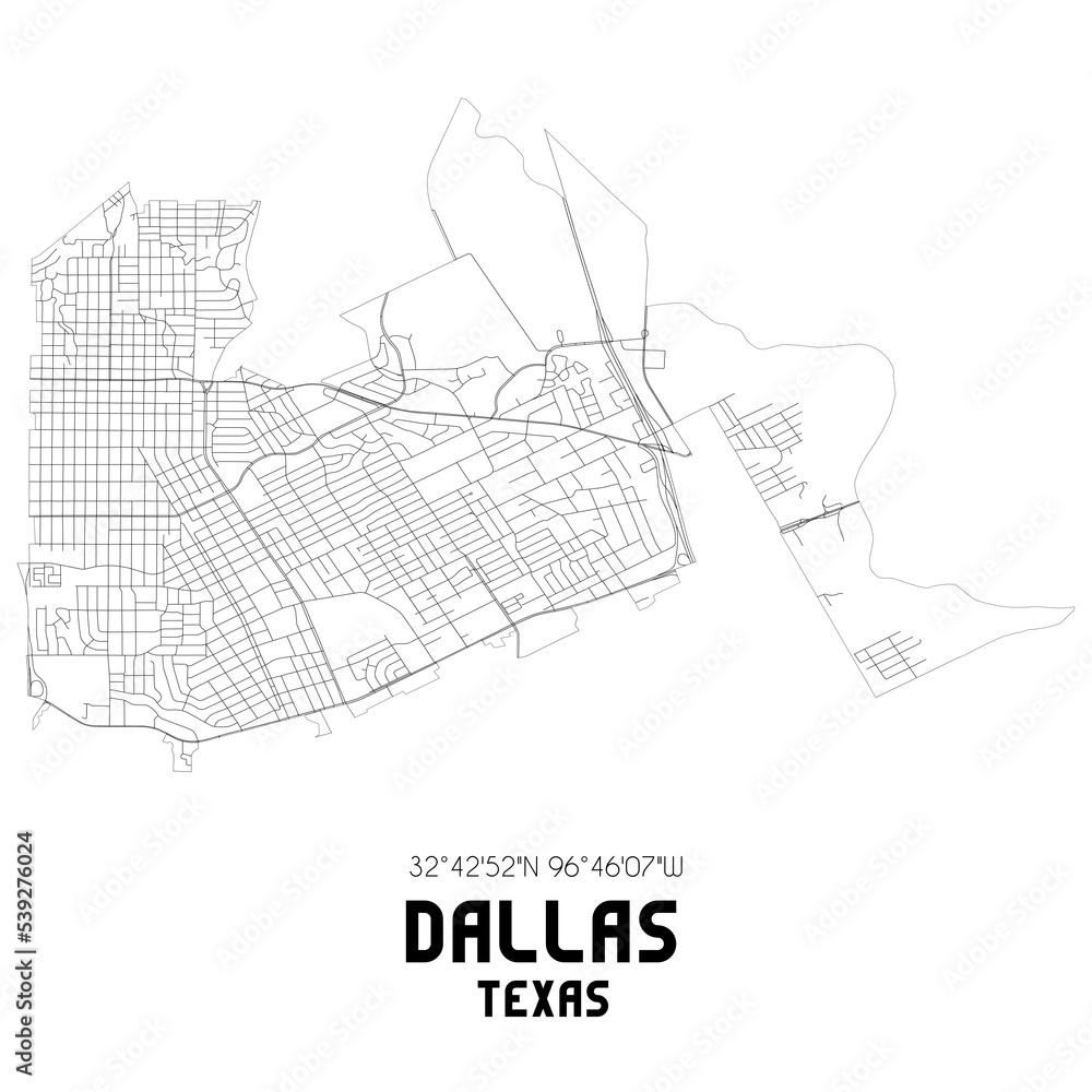 Dallas Texas. US street map with black and white lines. Dallas Texas. US street map with black and white lines.