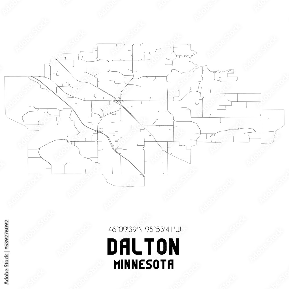 Dalton Minnesota. US street map with black and white lines.