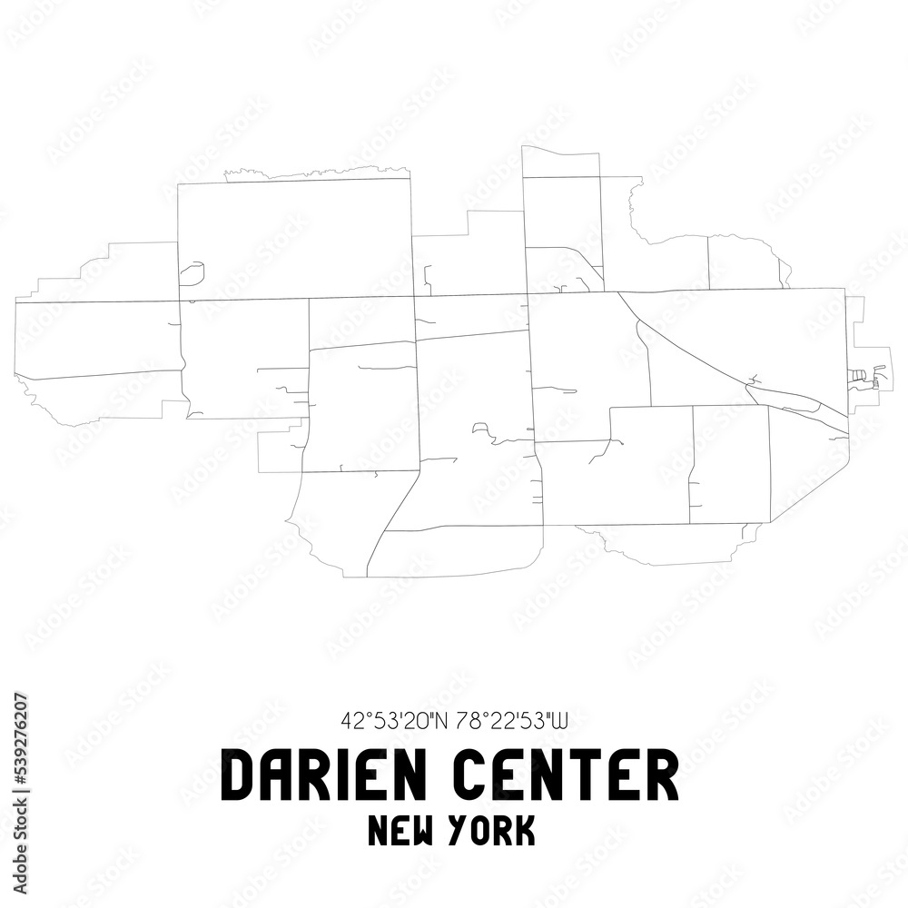 Darien Center New York. US street map with black and white lines.