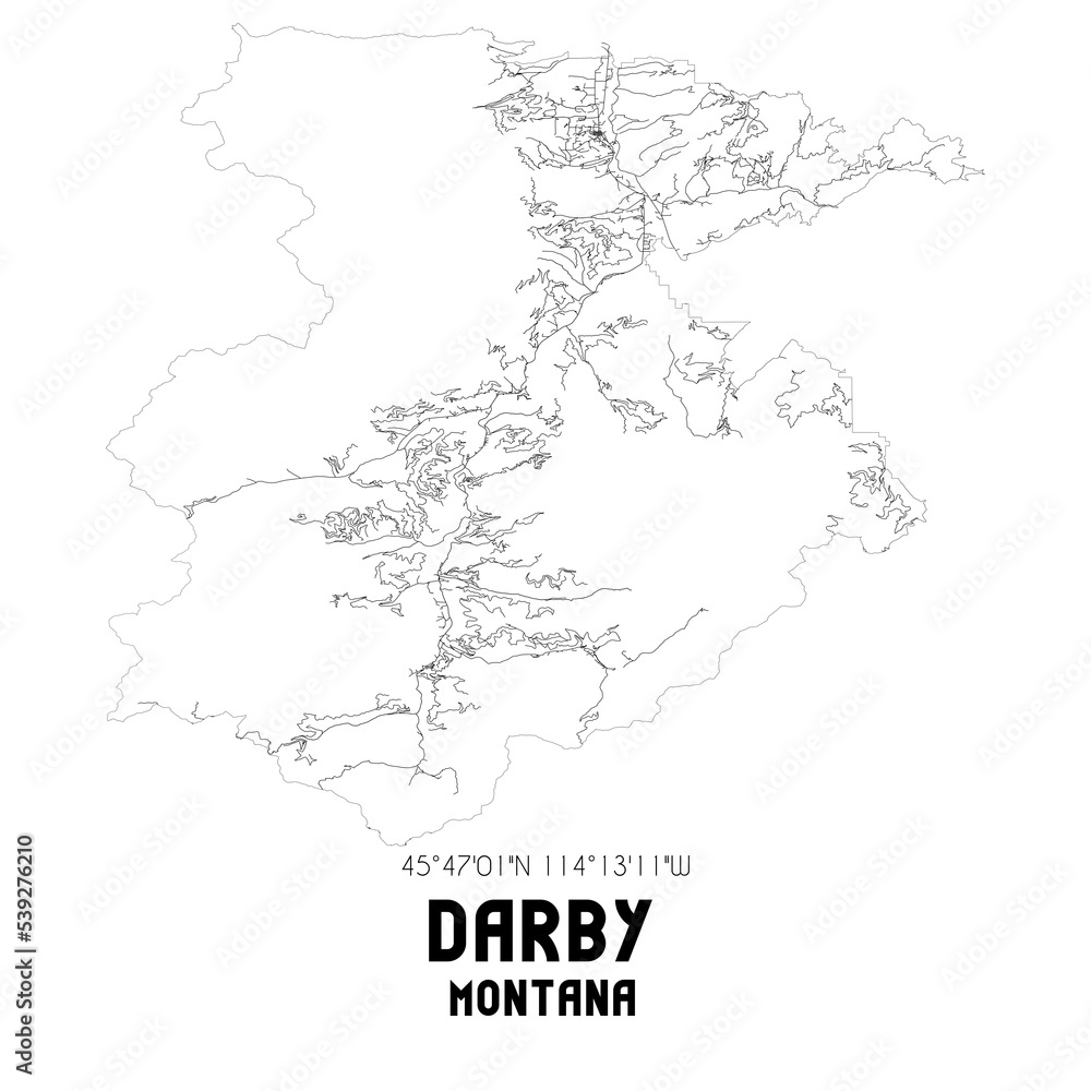 Darby Montana. US street map with black and white lines. Stock