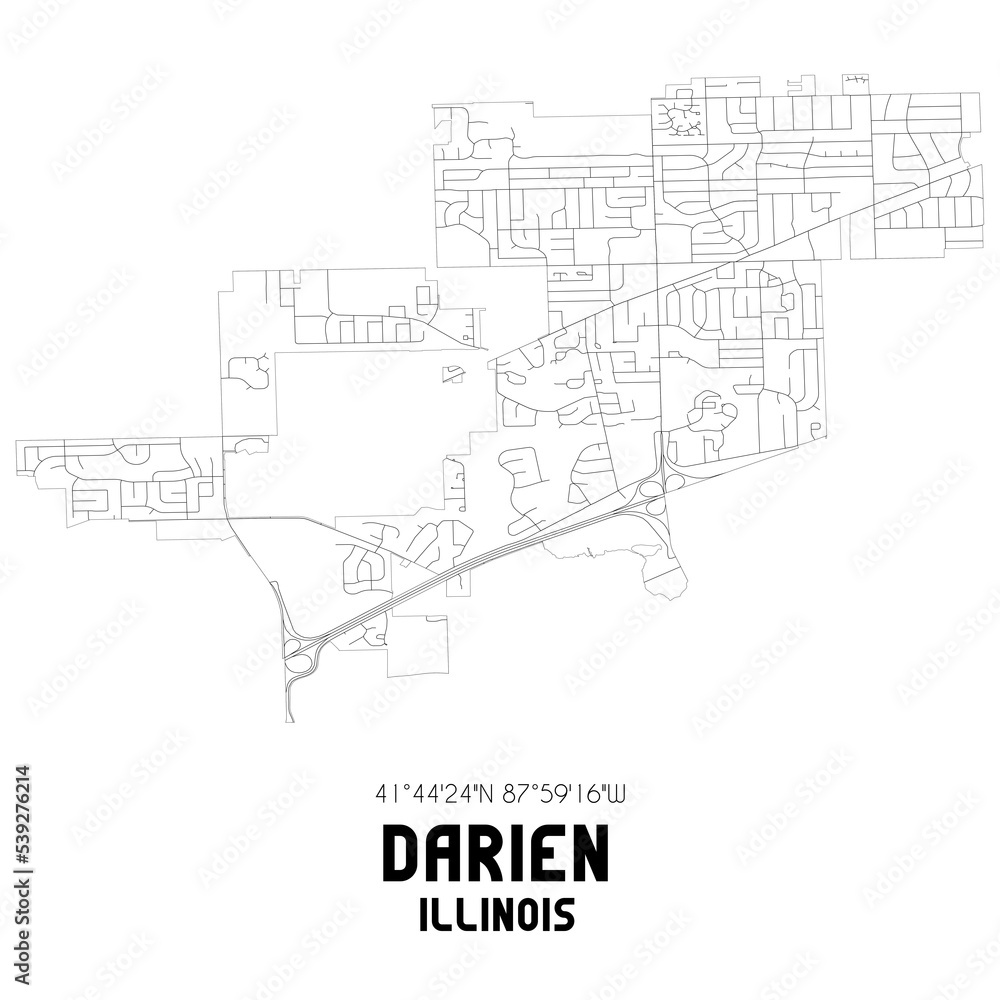 Darien Illinois. US street map with black and white lines.