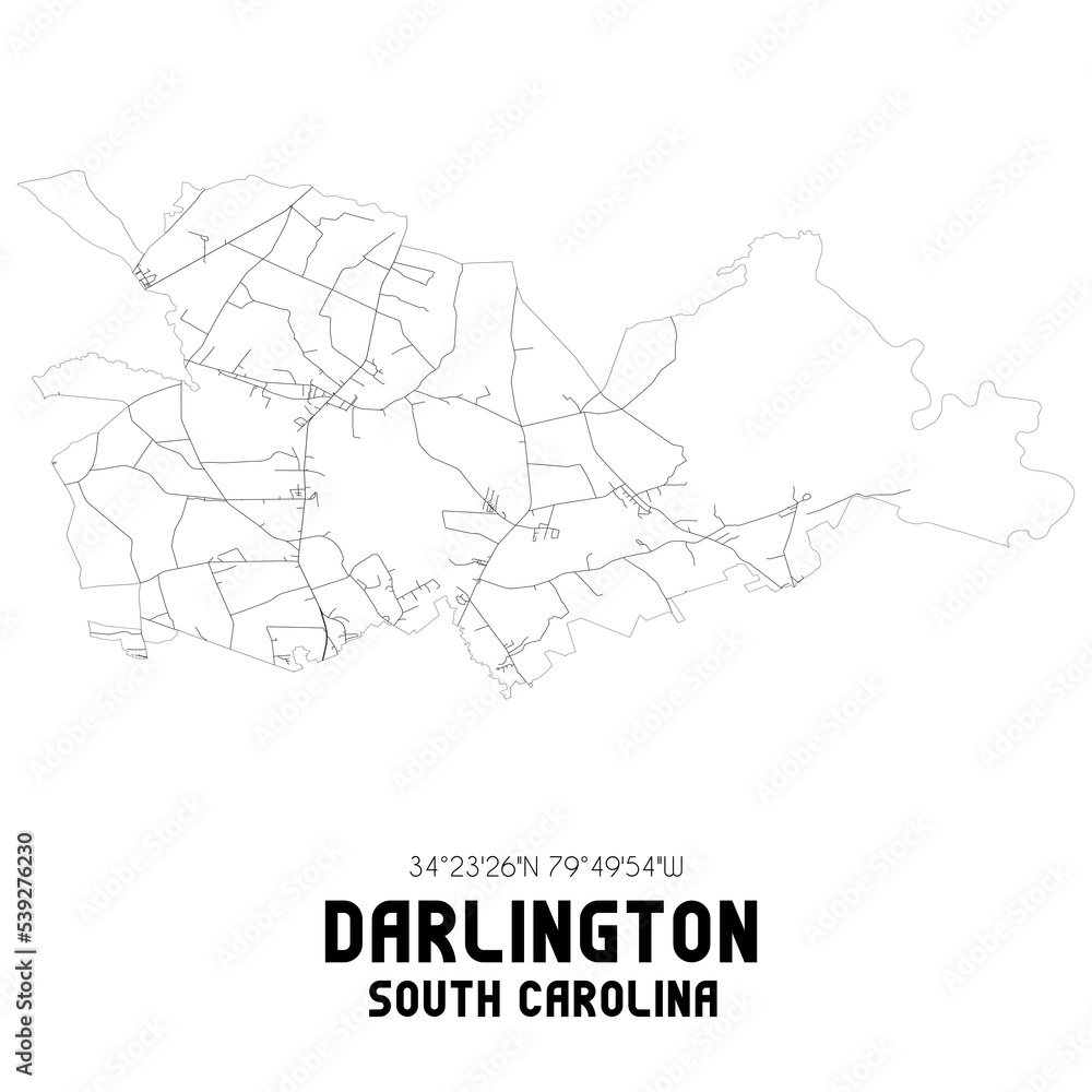 Darlington South Carolina. US street map with black and white lines.
