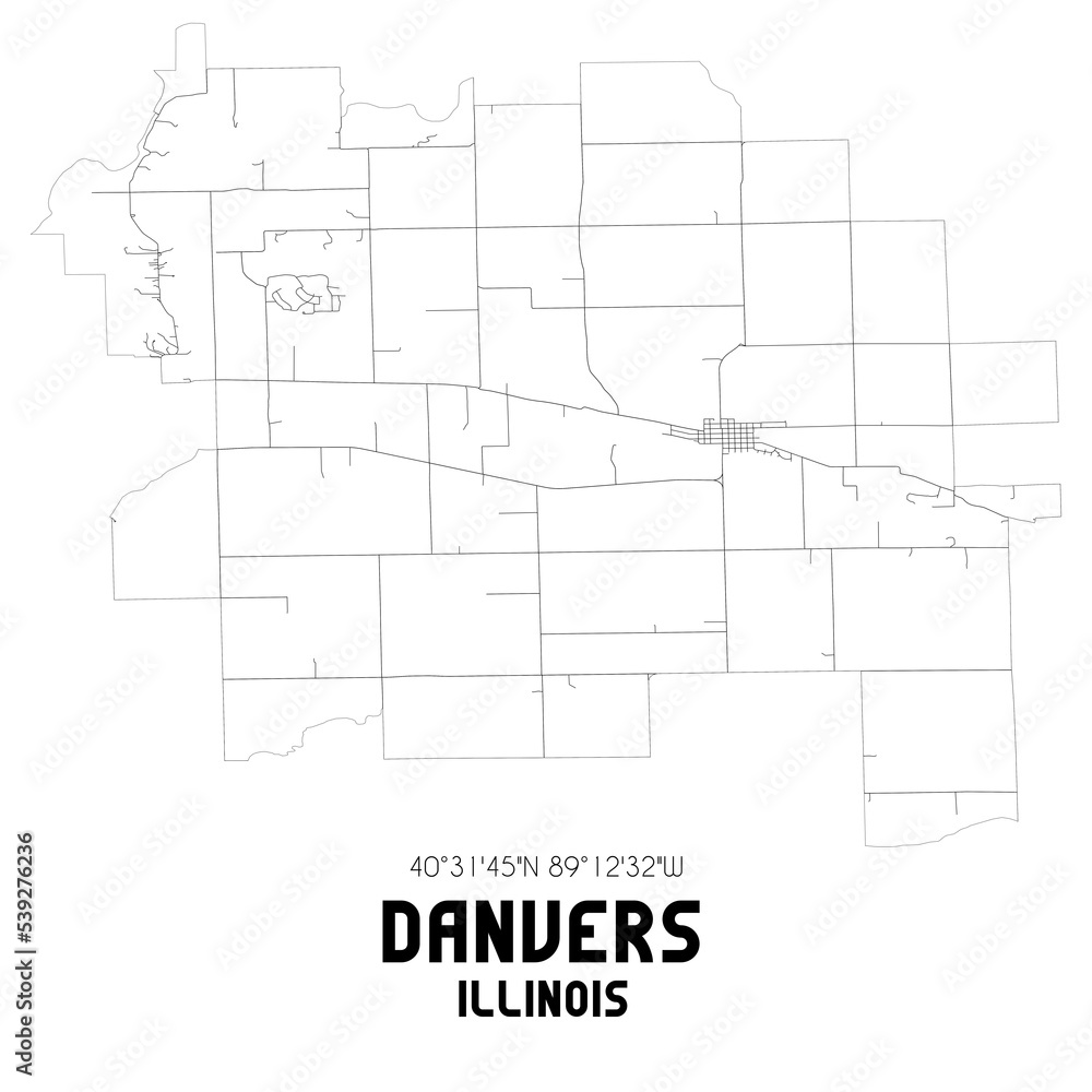 Danvers Illinois. US street map with black and white lines. Danvers Illinois. US street map with black and white lines.