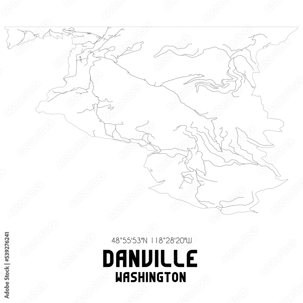 Danville Washington. US street map with black and white lines.