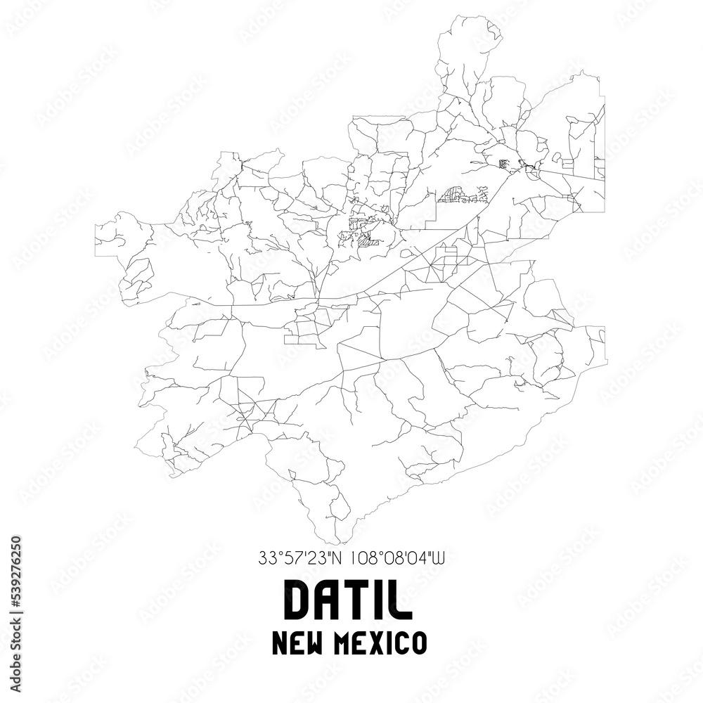 Datil New Mexico. US street map with black and white lines. Datil New Mexico. US street map with black and white lines.