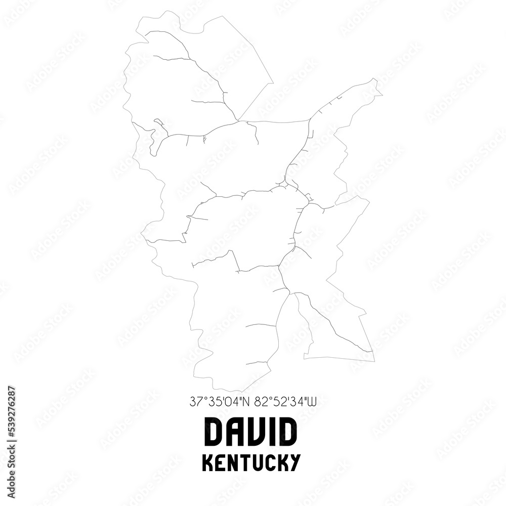 David Kentucky. US street map with black and white lines.