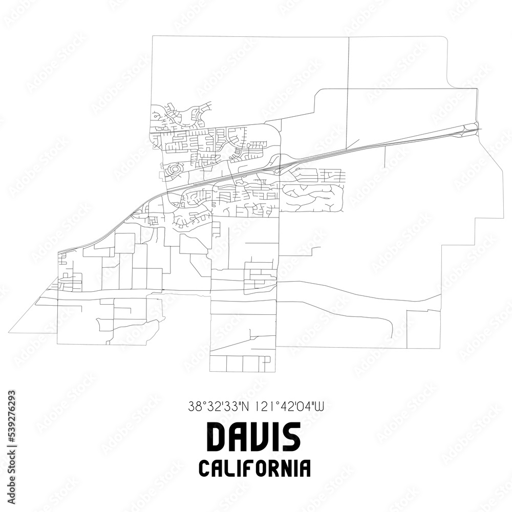 Davis California. US street map with black and white lines. Davis California. US street map with black and white lines.