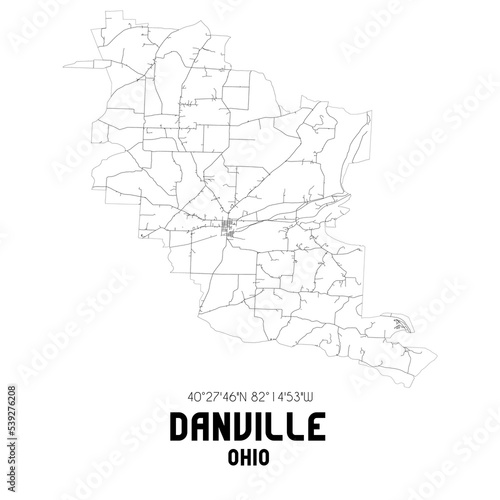 Danville Ohio. US street map with black and white lines.