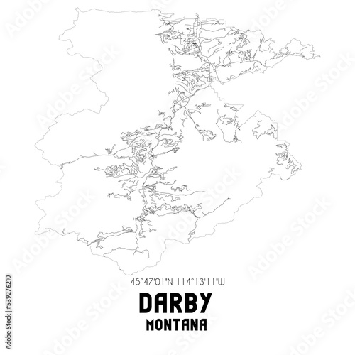 Darby Montana. US street map with black and white lines.