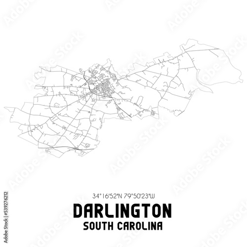 Darlington South Carolina. US street map with black and white lines.