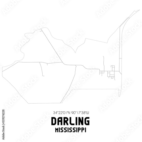 Darling Mississippi. US street map with black and white lines.