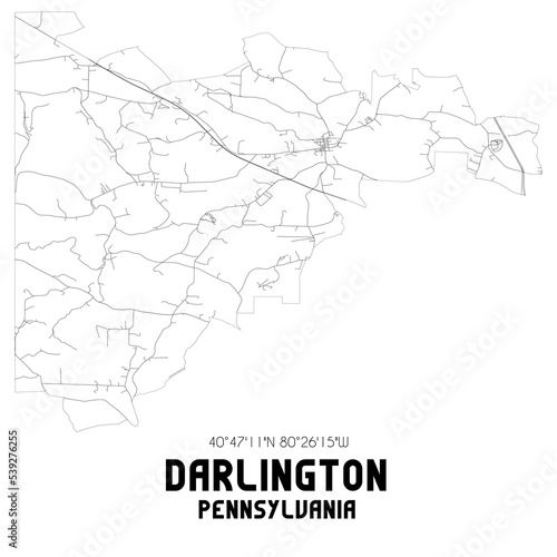 Darlington Pennsylvania. US street map with black and white lines.