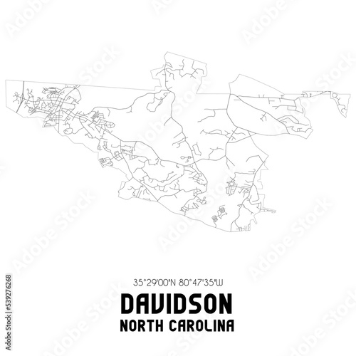 Davidson North Carolina. US street map with black and white lines.