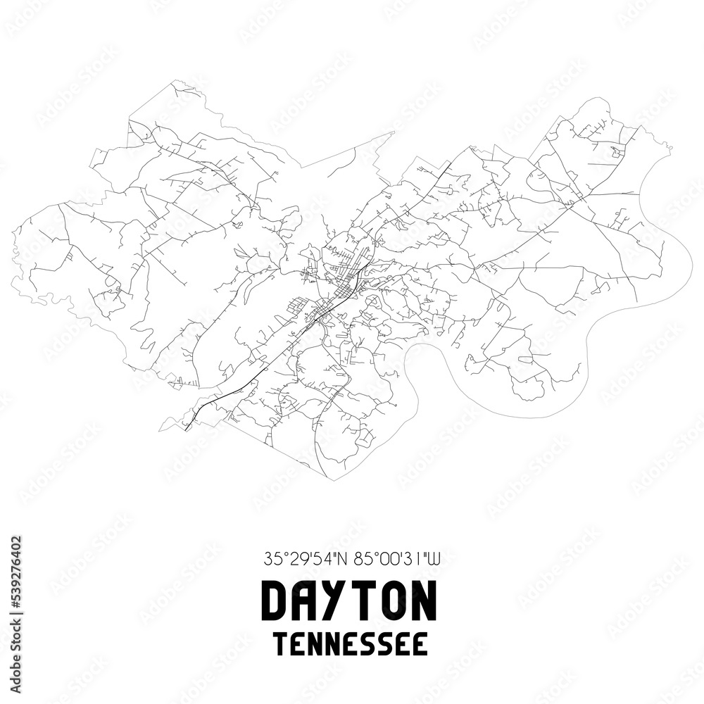 Dayton Tennessee. US street map with black and white lines. Dayton Tennessee. US street map with black and white lines.