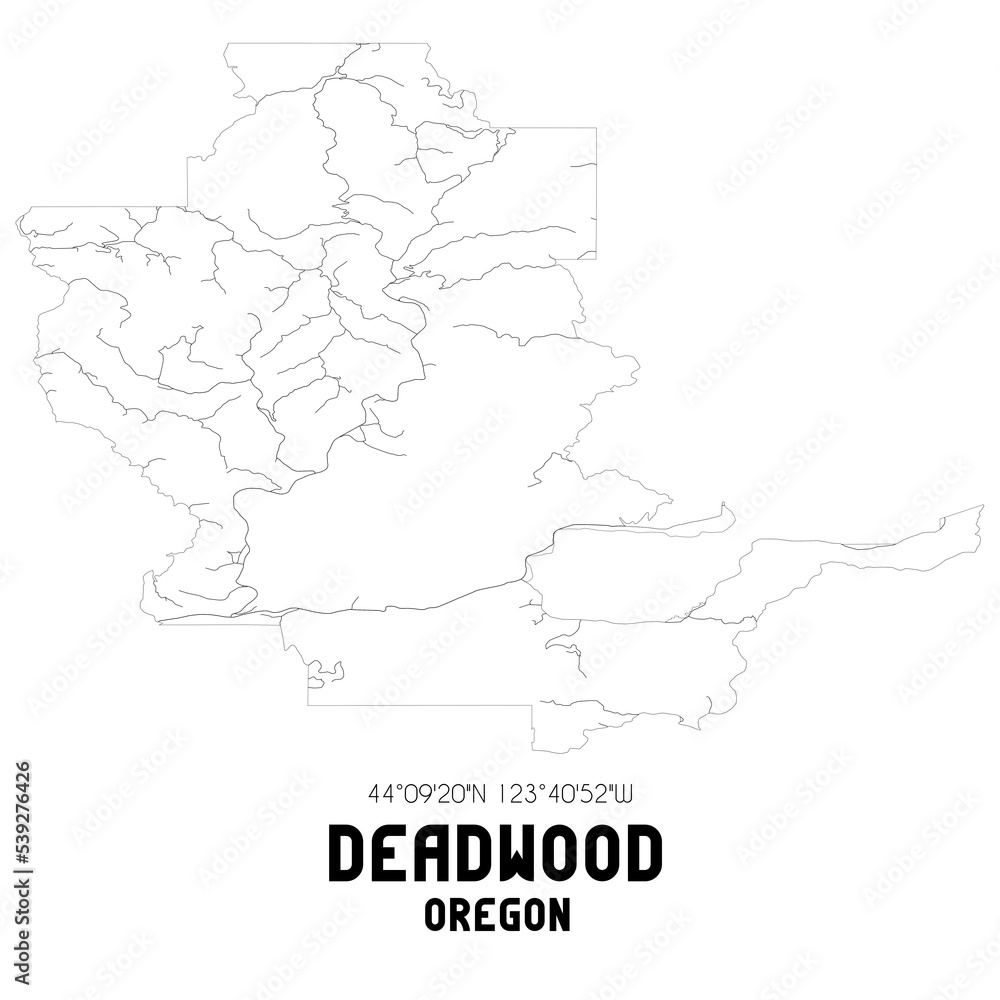 Deadwood Oregon. US street map with black and white lines.
