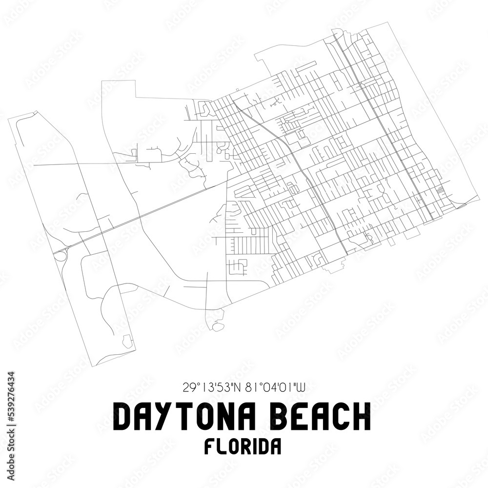 Daytona Beach Florida. US street map with black and white lines.