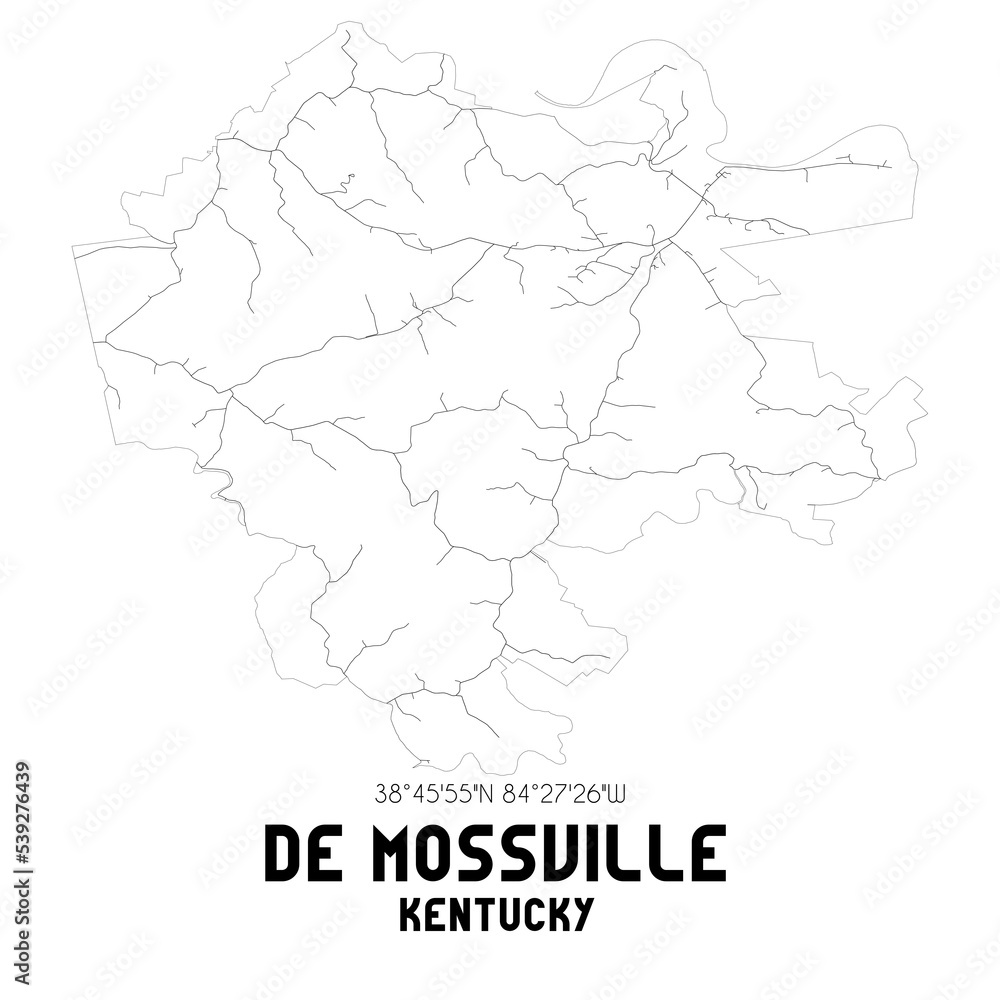 De Mossville Kentucky. US street map with black and white lines.