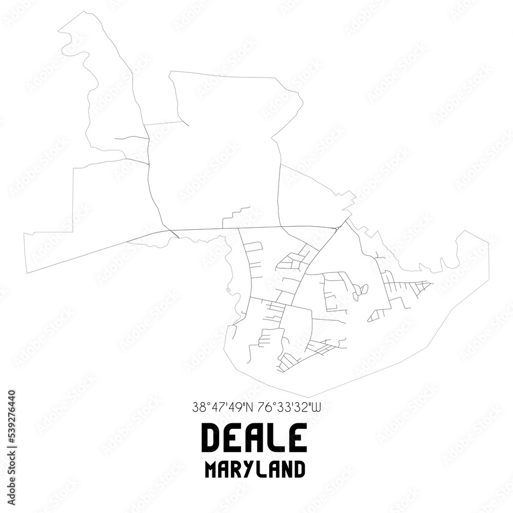 Deale Maryland. US street map with black and white lines.