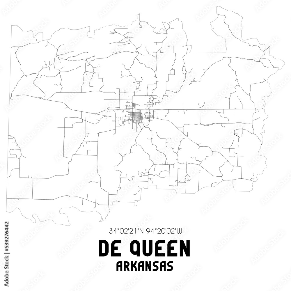 De Queen Arkansas. US street map with black and white lines. De Queen Arkansas. US street map with black and white lines.