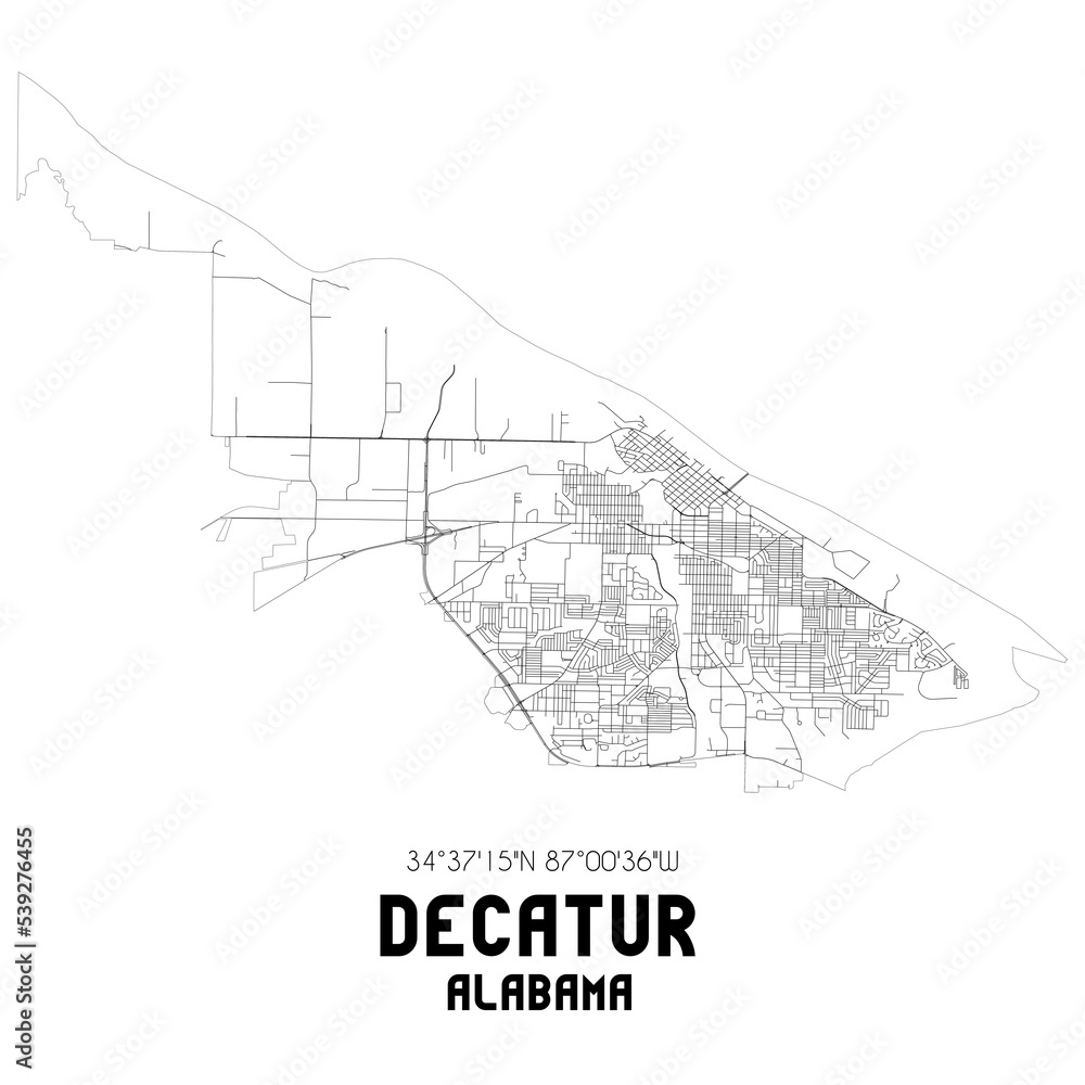 Decatur Alabama. US street map with black and white lines. Decatur Alabama. US street map with black and white lines.