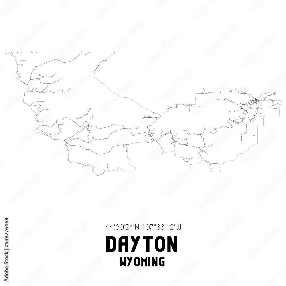 Dayton Wyoming. US street map with black and white lines.