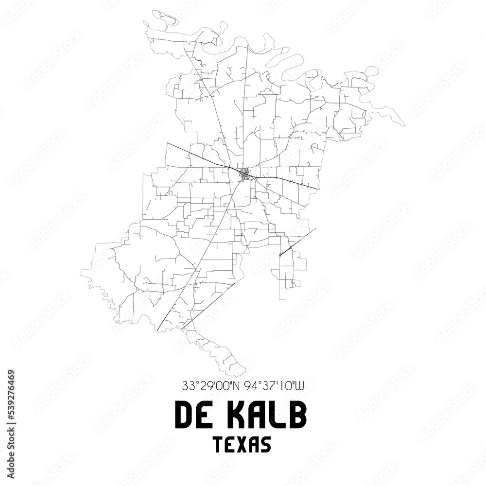 De Kalb Texas. US street map with black and white lines. De Kalb Texas. US street map with black and white lines.