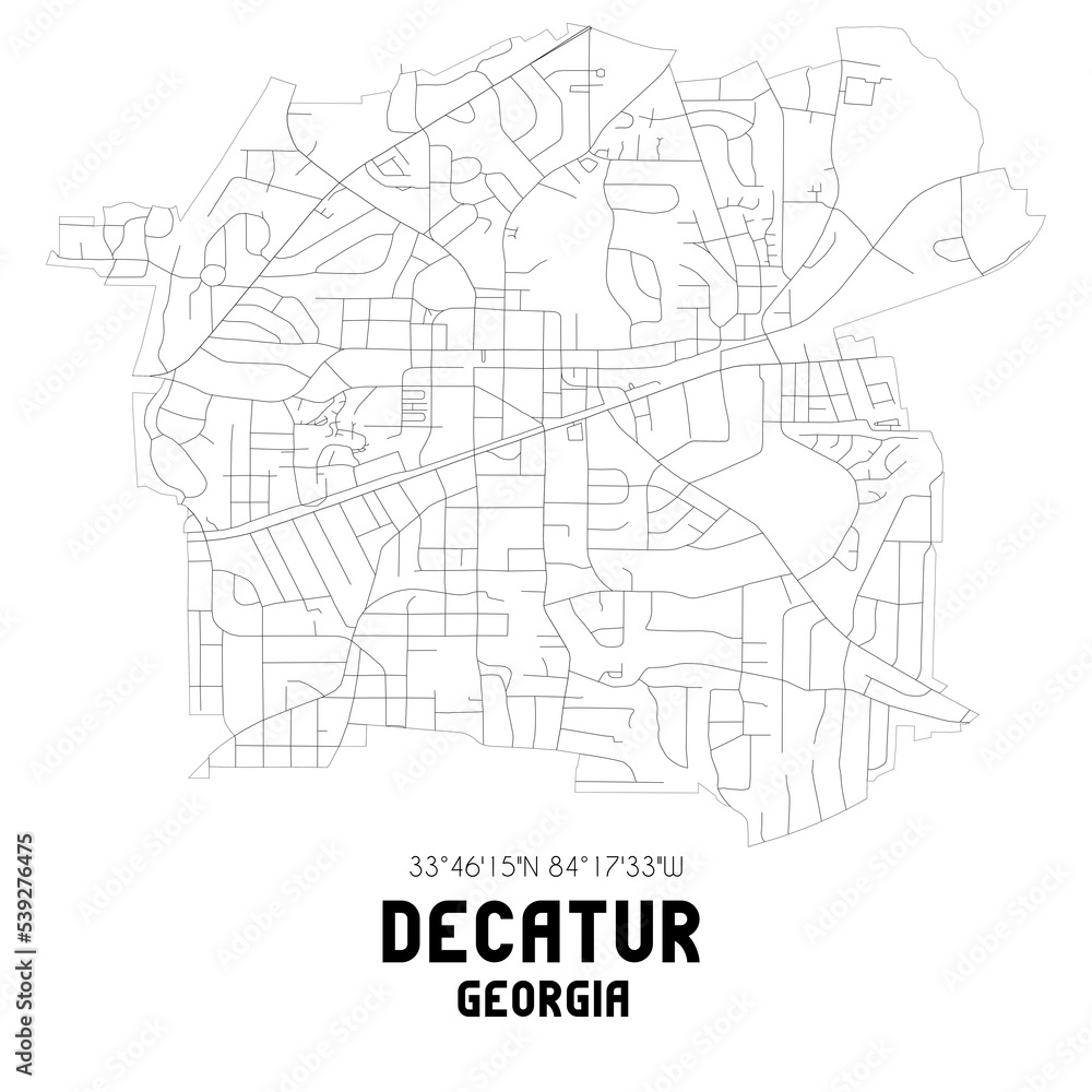 Decatur Georgia. US street map with black and white lines.