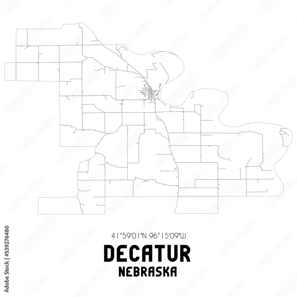 Decatur Nebraska. US street map with black and white lines.